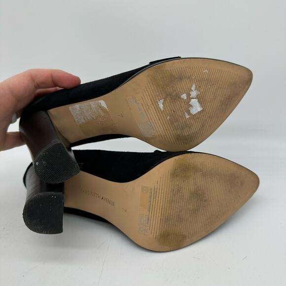Saks Fifth Avenue Aileen Black Suede And Leather Pointed Toe Heels Womens Size 7 - Picture 13 of 13